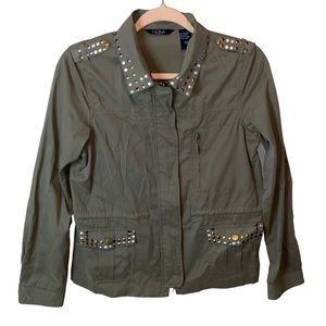 Life Style Petite Army Green Full Zip Bling Jacket